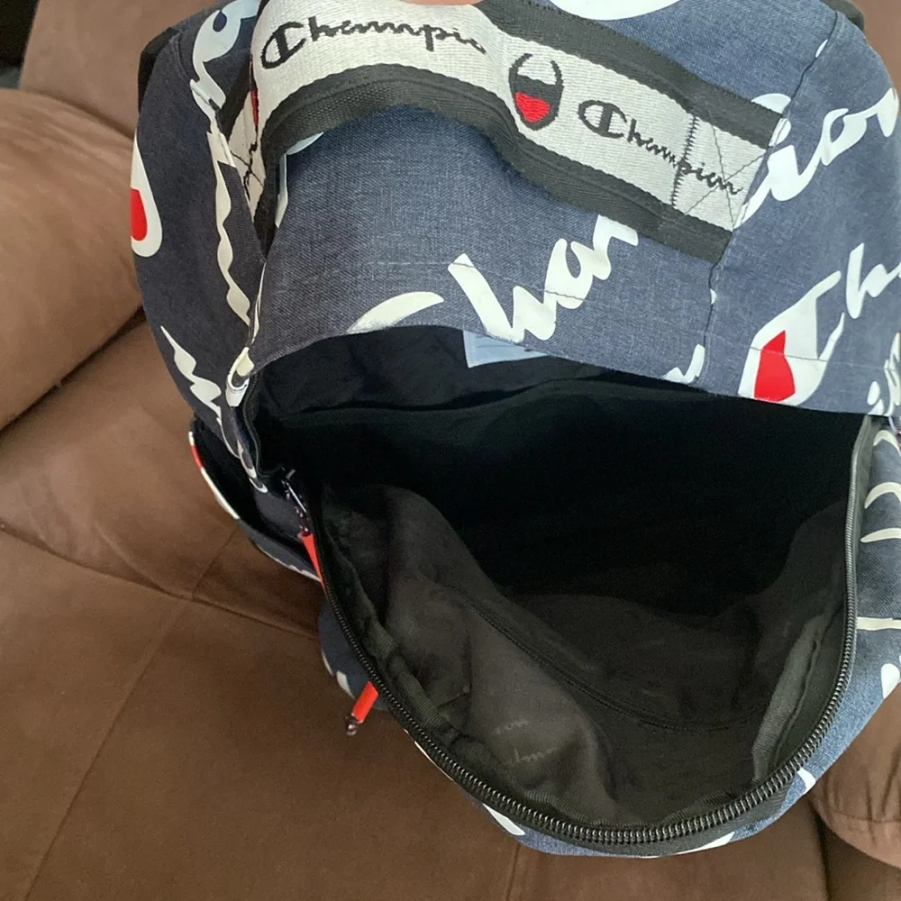 Champion blue,navy Travel Backpack,work bag, with Red Accents